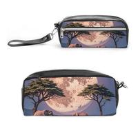 FHESDCW The Elephant Walks - Trousse à crayons de grande capacité avec fermeture éclair, trousse à maquillage étanche à suspendre pour voyage, trousse à crayons en cuir vintage pour homme et femme