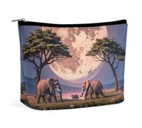 FHESDCW The Elephant Walks Trousse de maquillage pour femme en cuir synthétique imperméable avec fermeture éclair - Organiseur de maquillage portable de voyage