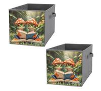 FHESDCW The Frog Family Is Reading Lot de 2 boîtes de rangement pliables avec poignées, cubes de rangement Oxford durables, pour la maison, l'étagère, le bureau, les voyages