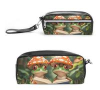 FHESDCW The Frog Family Is Reading - Trousse à crayons de grande capacité avec fermeture éclair, trousse à maquillage étanche à suspendre pour voyage, trousse à crayons en cuir vintage pour homme et