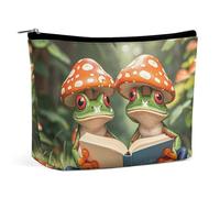 FHESDCW The Frog Family Is Reading Trousse de maquillage pour femme en cuir synthétique étanche avec fermeture éclair Organiseur de maquillage portable