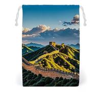 FHESDCW The Great Wall of China Sac en toile avec cordon de serrage, pochettes réutilisables pour bijoux, sacs de rangement lavables pour cadeaux, bonbons, cosmétiques 12 x 18 cm