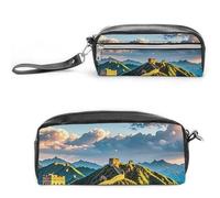 FHESDCW The Great Wall of China Trousse à crayons de grande capacité avec fermeture éclair, trousse à maquillage étanche à suspendre pour voyage, trousse à crayons en cuir vintage pour homme et femme