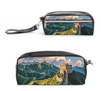 FHESDCW The Great Wall - Trousse à crayons de grande capacité avec fermeture éclair, trousse à maquillage étanche à suspendre pour voyage, trousse à crayons en cuir vintage pour homme et femme