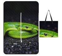 FHESDCW The Green Snake Couverture de pique-nique avec sac fourre-tout à fermeture éclair, imperméable, portable, légère et pliable, pour la plage, le camping, le parc, 150 x 100 cm
