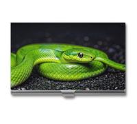 FHESDCW The Green Snake - Porte-cartes de visite professionnel pour homme et femme, avec fermeture à boucle, étui en métal compact et portable pour employés de bureau