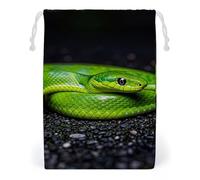 FHESDCW The Green Snake Sac en toile avec cordon de serrage, réutilisable, sacs de rangement lavables pour cadeaux, bonbons, cosmétiques, 12 x 18 cm