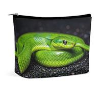 FHESDCW The Green Snake Trousse de maquillage pour femme en cuir synthétique étanche avec fermeture éclair - Organiseur de maquillage portable de voyage