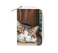 FHESDCW The Kitten Sleeps - Porte-cartes de crédit en cuir avec 20 emplacements pour cartes, pour homme et femme, petit sac à main avec fermeture éclair