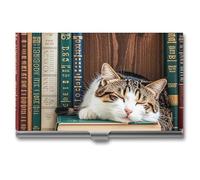 FHESDCW The Kitten Sleeps - Porte-cartes de visite pour homme et femme, étui professionnel avec fermeture à boucle, étui en métal compact et portable pour employés de bureau, style, taille unique