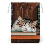 FHESDCW The Kitten Sleeps Sac en toile avec cordon de serrage, réutilisable, sacs de rangement lavables pour cadeaux, bonbons, cosmétiques, 12 x 18 cm