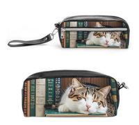 FHESDCW The Kitten Sleeps Trousse à crayons de grande capacité avec fermeture éclair, trousse à maquillage étanche à suspendre pour voyage, trousse à crayons en cuir vintage pour homme et femme