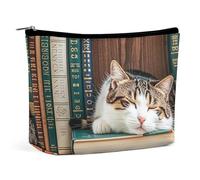 FHESDCW The Kitten Sleeps Trousse de maquillage pour femme en cuir synthétique étanche avec fermeture éclair - Organiseur de maquillage portable de voyage