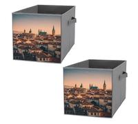 FHESDCW The Old Town at Sunset - Lot de 2 boîtes de rangement pliables avec poignées, cubes de rangement Oxford durables, pour la maison, l'étagère, le bureau, les voyages