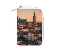FHESDCW The Old Town at Sunset - Porte-cartes en cuir avec 20 emplacements pour cartes de crédit pour homme et femme, petit sac à main avec fermeture éclair