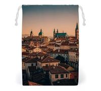 FHESDCW The Old Town at Sunset Sac en toile avec cordon de serrage, réutilisable, sacs de rangement lavables pour cadeaux, bonbons, cosmétiques, 20 x 25 cm