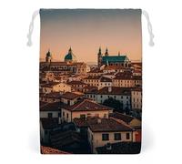 FHESDCW The Old Town at Sunset Sac en toile avec cordon de serrage, réutilisable, sacs de rangement lavables pour cadeaux, bonbons, cosmétiques, 12 x 18 cm