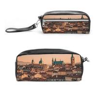 FHESDCW The Old Town at Sunset - Trousse à crayons de grande capacité avec fermeture éclair - Trousse à maquillage étanche à suspendre pour voyage, trousse à crayons en cuir vintage pour homme et