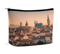 FHESDCW The Old Town at Sunset Trousse de maquillage pour femme en cuir synthétique étanche avec fermeture éclair - Organiseur de maquillage portable de voyage