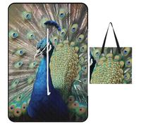 FHESDCW The Peacock Couverture de pique-nique avec sac fourre-tout à fermeture éclair, imperméable, portable, légère et pliable, pour la plage, le camping, le parc, 150 x 100 cm