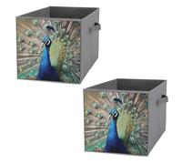 FHESDCW The Peacock Lot de 2 boîtes de rangement pliables avec poignées, cubes de rangement Oxford durables, pour la maison, l'étagère, le bureau, les voyages