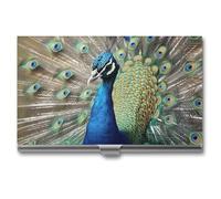 FHESDCW The Peacock - Porte-cartes de visite pour homme et femme, étui professionnel avec fermeture à boucle, compact et portable en métal pour employés de bureau, style, taille unique, classique