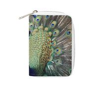 FHESDCW The Peacock Porte-cartes en cuir pour homme et femme avec 20 emplacements pour cartes, petit sac à main avec fermeture éclair