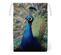 FHESDCW The Peacock Sac en toile avec cordon de serrage, pochettes réutilisables pour bijoux, sacs de rangement lavables pour cadeaux, bonbons, cosmétiques 12 x 18 cm