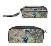 FHESDCW The Peacock - Trousse à crayons de grande capacité avec fermeture éclair, trousse à maquillage étanche à suspendre pour voyage, trousse à crayons en cuir vintage pour homme et femme