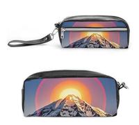 FHESDCW The Sun - Trousse à crayons de grande capacité avec fermeture éclair, trousse à maquillage étanche à suspendre pour voyage, trousse à crayons en cuir vintage pour homme et femme