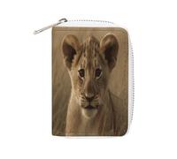 FHESDCW The Waiting Lion Cub Sac à cartes en cuir avec fermeture éclair et 20 emplacements pour cartes de débit, 16 x 11,5 cm, Style :, 16x11.5cm