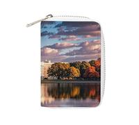 FHESDCW The White House on The Lake - Porte-cartes en cuir avec 20 emplacements pour cartes de crédit pour homme et femme, petit sac à main avec fermeture éclair