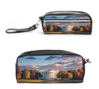 FHESDCW The White House on The Lake Trousse à crayons de grande capacité avec fermeture éclair, trousse à maquillage étanche à suspendre pour voyage, trousse à crayons en cuir vintage pour homme et
