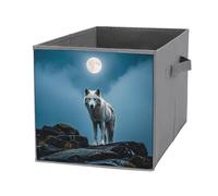 FHESDCW The White Wolf on the Rock Boîte de rangement pliable avec poignées, cubes de rangement Oxford durables, 1 organiseur de placard pliable pour la maison, l'étagère, le bureau, les voyages
