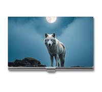 FHESDCW The White Wolf on the Rock - Porte-cartes de visite professionnel avec fermeture à boucle, compact et portable pour employés de bureau, style, taille unique, classique