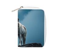 FHESDCW The White Wolf on the Rock - Porte-cartes en cuir avec 20 emplacements pour cartes, pour homme et femme, avec fermeture éclair
