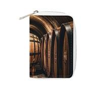 FHESDCW Tonneaux en chêne pour ranger des cartes de vin pour homme et femme, porte-cartes de crédit en cuir avec 20 emplacements pour cartes, petit sac à main avec fermeture éclair