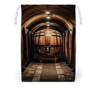 FHESDCW Tonneaux en chêne pour ranger du vin avec cordon de serrage, pochettes à bijoux de voyage, sacs de rangement lavables pour cadeaux, bonbons, cosmétiques, 12 x 18 cm