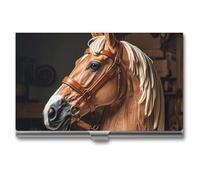 FHESDCW Top Porte-cartes de visite en forme de tête de cheval de charpentier pour homme et femme, étui professionnel avec fermeture à boucle, compact et portable pour employés de bureau, style, taille