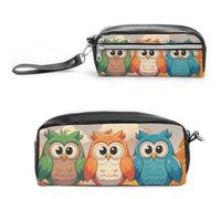 FHESDCW Trousse à crayons 3 chouettes de grande capacité avec fermeture éclair, trousse à maquillage étanche à suspendre pour voyage, trousse à crayons en cuir vintage pour homme et femme