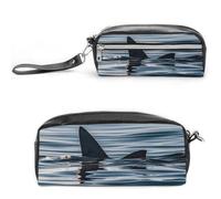 FHESDCW Trousse à crayons à eau en forme d'aileron de requin de grande capacité avec fermeture éclair, trousse à cosmétiques à suspendre imperméable pour voyage, trousse à crayons en cuir vintage pour