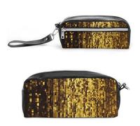 FHESDCW Trousse à crayons à paillettes dorées de grande capacité avec fermeture éclair, trousse à maquillage étanche à suspendre pour voyage, trousse à crayons en cuir vintage pour homme et femme