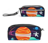 FHESDCW Trousse à crayons astronaute de grande capacité avec fermeture éclair, trousse à maquillage étanche à suspendre pour voyage, trousse à crayons en cuir vintage pour homme et femme