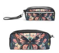 FHESDCW Trousse à crayons avec motif fleurs, papillons et libellules - Grande capacité avec fermeture éclair - Étanche - Pour voyage - En cuir vintage - Pour homme et femme