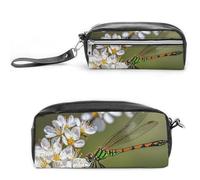 FHESDCW Trousse à crayons avec motif libellules sur des fleurs et des branches, grande capacité avec fermeture éclair, étanche, à suspendre, trousse à cosmétiques pour voyage, trousse à crayons en