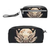 FHESDCW Trousse à crayons avec motif lune et fleurs, grande capacité avec fermeture éclair, trousse à maquillage étanche à suspendre pour voyage, trousse à crayons en cuir vintage pour homme et femme