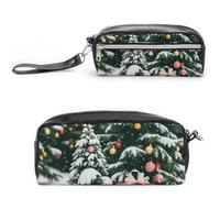 FHESDCW Trousse à crayons avec motif sapin et boîte cadeau, grande capacité avec fermeture éclair, trousse à maquillage étanche à suspendre pour voyage, trousse à crayons en cuir vintage pour homme et