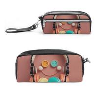 FHESDCW Trousse à crayons avec motif visage souriant heureux - Grande capacité - Avec fermeture éclair - Étanche - À suspendre - Pour voyage - En cuir vintage - Pour homme et femme