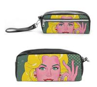 FHESDCW Trousse à crayons blonde de grande capacité avec fermeture éclair, trousse à maquillage étanche à suspendre pour voyage, trousse à crayons en cuir vintage pour homme et femme