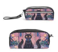 FHESDCW Trousse à crayons Cat And Magic Castle Gate de grande capacité avec fermeture éclair, trousse à maquillage étanche à suspendre pour voyage, trousse à crayons en cuir vintage pour homme et